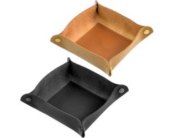 Opbergbakje Leer - Sleutelbakje Sieraden - Nachtkastje Organiseren - Opvouwbaar Ontwerp - 2 stuks - Zwart Bruin