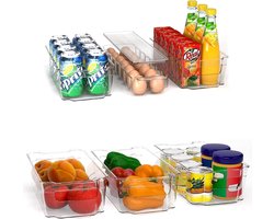 Opbergbakken Bijkeuken - Set van 6 containers (1 eierbak en 5 organiserende bakken) Opslag voor Koelkast, Keuken, Bijkeuken, Kasten en Werkbladen (Transparant)