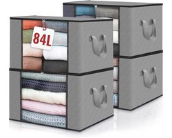 Opbergbakken voor Kleding - Garderobe Organiser met Versterkte Handgrepen - Heavy Duty Stoffen Zakken met Transparant Venster - Lichtgrijs, Set van 4
