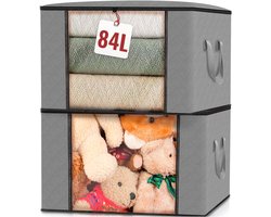 Opbergbakken voor Kleding - Garderobe Organiser met Versterkte Handgrepen - Heavy Duty Stoffen Zakken - Transparant Venster - 2 Stuks
