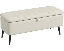 Opbergbank 102 x 40 x 44 cm, Gebroken Wit, Gestoffeerde Bank Met Linnenlook En Stalen Poten, Zitkist Met Ruime Opbergruimte Voor Kussens En Andere Spullen, Halbank En Schoenenbank, Zitbank, Opbergkist En Bankje Voor Woonkamer Of Hal