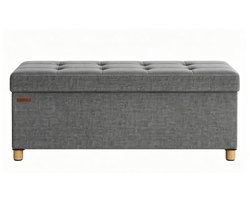 Opbergbank 110 x 38 x 40 cm, Zitbank Met Opbergruimte, Opvouwbare Poef, Zitkist Met Verborgen Opbergruimte, Imitatielinnen, Schuim En MDF, Grijs, Max. 300 kg, Voor Woonkamer, Hal En Slaapkamer
