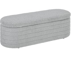 Opbergbank - 116 x 41 x 40,5 cm - Bedbank Met Opbergruimte En Houten Poten - Hoge Stabiliteit - Teddy Fleece - Lichtgrijs