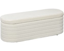 Opbergbank 116 x 41 x 40,5 cm - Bedbank Met Opbergruimte en Houten Poten tot 120 kg - Teddy Fleece - Crème