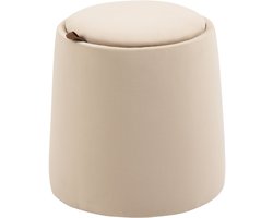 Opbergbank - 44 x 47,5 cm - Ronde Poef Met Opbergruimte En Afneembaar Deksel - Ook Als Bijzettafel - Fluweellook - Beige