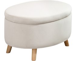 Opbergbank 71 x 51,5 x 42 cm - Ovale Zitbank Met Deksel - Houten Poten - Fluweel - Beige