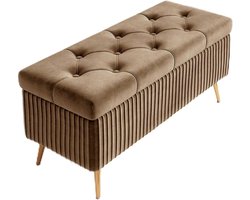 Opbergbank, Bankje aan het voeteneind, Opbergbankje met voetenbankje, Gestoffeerde voetenbank Gecapitonneerde bank Voetenbank Voor woonkamer, slaapkamer en entree, Belastbaar tot 150 kg(Light brown,12