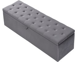 Opbergbank - Bedbankje - Zitbank - Hocker - Fluweel - Gestoffeerd - Modern - Stiksels - Slaapkamer - 138x41x42cm - Opbergen - Grijs