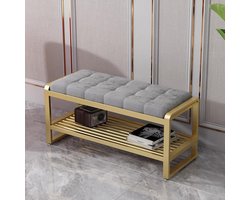 Opbergbank Fluweel - Entree Bank - Schoenen Opbergen - Gouden Metalen Poten - 60-150cm - Grijs