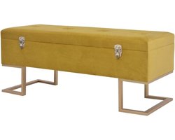 Opbergbank Fluweel - Halbank Zetel - Extra Opbergruimte - Stevige IJzeren Poten - 105 x 40 x 44 cm - Mosterdgeel