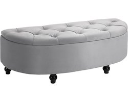 Opbergbank - gecapitonneerde halfronde opbergkast voor aan het voeteneinde van een bed met fluwelen bekleding - poten van rubberhout - voor woonkamer - slaapkamer - hal - 120 x 46 x 42 cm - grijs