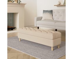 Opbergbank Gestoffeerd - Voetenbank Deken Kist - Entree Meubel - Diepe Knopen Diamant - 140cm Breed - Softi Beige