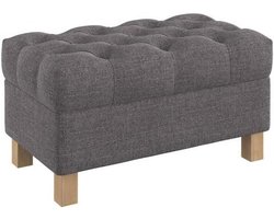 Opbergbank Gestoffeerd - Voetenbankje Deken Kist - Woonkamer Organisatie - Diep Geknoopt Blad - 80 cm Breed - Naturel Stone Bruin