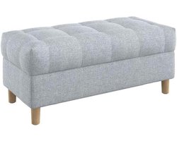Opbergbank Gestoffeerd - Voetenbankje Kist - Woonkamer Decoratie - Knooptufting Design - 100 cm breed - Naturel Grijs