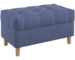 Opbergbank Gestoffeerd - Voetenbankje Kist - Zitruimte Creëren - Knooptufting Design - 80 cm breed - Naturel Blauw