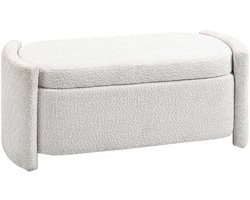 Opbergbank gestoffeerde bank bedbank 105x44x45.5cm wit huidvriendelijke zachte stof comfortabele verdikte zitting stevig duurzaam houten frame grote verborgen opbergruimte geschikt voor woonkamer en slaapkamer