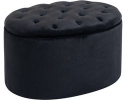 Opbergbank - gestoffeerde bank met fluweellook - ovale opbergkast - bank met lades voor woonkamer - slaapkamer of hal - 71 x 52 x 42 cm - zwart