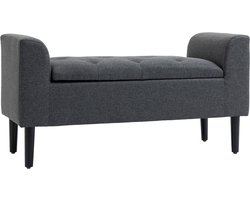 Opbergbank - gestoffeerde bank met linnenlook - houten poten - bedbank - draagvermogen tot 130 kg - voor woonkamer - slaapkamer - hal - 116 x 44 x 58 cm - donkergrijs
