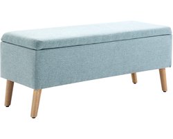 Opbergbank, gestoffeerde bank met linnenlook, zitkist met houten poten, opbergkistbank voor woonkamer, slaapkamer en gang, 110 × 39 × 45 cm, Lichtgroen