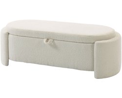 Opbergbank - Gestoffeerde Bedbank Met Deksel - Teddy-fleece - Crème