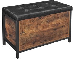 Opbergbank industrieel - Bank met opslagruimte - Bedkist - Met deksel - Zwart/bruin - 80x40x50cm