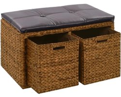 Opbergbank met 2 Rotan Manden - Zitting met Kussen - Halbank - Bruin
