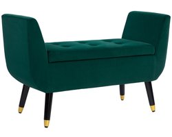 Opbergbank Met Armleuningen, 107 x 42 x 65 cm, Groen, Gestoffeerde Zitbank Met Opbergruimte, Fluweelachtige Polyester Bekleding, Opklapbare Zitting, Zachte Polstering, Houten Poten, Vintage Bank Voor Hal Woonkamer