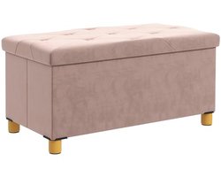 Opbergbank met Deksel - Opvouwbaar Meubel voor Slaapkamer, Hal of Woonkamer - 76x38x38 cm, 67L, 120 kg Draagkracht - Roze