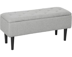 Opbergbank met Fluweel-look Bekleding - Grijze Zitbank met Vouwdeksel voor Woonkamer en Hal