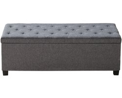 Opbergbank met Knoopdesign, Gestoffeerde Kist met Opklapbare Bovenkant, metalen Frame En Linnen Stof voor Woonkamer, Slaapkamer, Hal Of Kantoor, Grijs