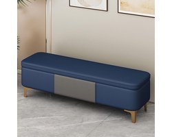 Opbergbank met kussen - Schoenenbank poef - Entree organiseren - Waterproof kattenklauw leer - 60x40x40cm - Donkerblauw