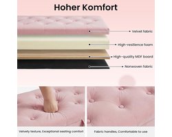 Opbergbank met opbergruimte - YesDeals Luxe Fluwelen Zitbank 133 cm Roze - Bedbank met 70L Opbergvak, Knopen Design, Franse Stijl, Schoenenbank, Halbank, Slaapkamerbank, Entree Bankje, Max. 200 kg Draagvermogen