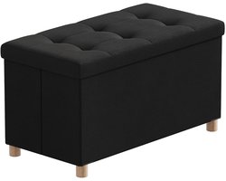 Opbergbank met Zitting en Houten Poten 76 x 38 x 38 cm - Zwart