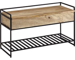 Opbergbank - Metalen Halbank - Kleine Schoenenbank met Zitje - Smalle Ingangsbank met Schoenenrek - Bruin - Massief Mangohout - 90x52x38 cm