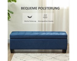 Opbergbank – Opbergbank – Zitbank – Halbank – Ottoman – Blauw – Button Tufting Design – Ruime Opbergruimte 125 cm