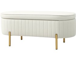 Opbergbank – Opbergbank – Zitbank – Opbergkist – Bankje – Crèmewit Met Goudkleurige Poten – 72L Opbergruimte – Comfortabel Fluweelstoffering