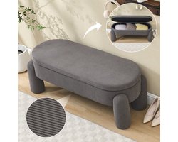 Opbergbank – Opbergbox – Zitbank – Halbank – Opbergkist – Grijze Chenille Stoffering – Stevig Houten Frame