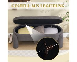 Opbergbank – Opbergbox – Zitbank – Halbank – Opbergkist – Grijze Chenille Stoffering – Stevig Houten Frame