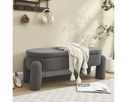 Opbergbank – Opbergbox – Zitbank – Halbank – Opbergkist – Grijze Chenille Stoffering – Stevig Houten Frame