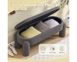 Opbergbank – Opbergbox – Zitbank – Halbank – Opbergkist – Grijze Chenille Stoffering – Stevig Houten Frame