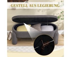 Opbergbank – Opbergbox – Zitbank – Halbank – Opbergkist – Grijze Chenille Stoffering – Stevig Houten Frame