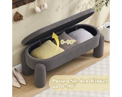 Opbergbank – Opbergbox – Zitbank – Halbank – Opbergkist – Grijze Chenille Stoffering – Stevig Houten Frame