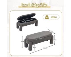 Opbergbank – Opbergbox – Zitbank – Halbank – Opbergkist – Grijze Chenille Stoffering – Stevig Houten Frame