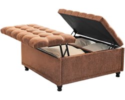 Opbergbank – Opbergkast – Opbergbox – Zitbank – 180 Liter Inhoud – Linnenstof Bekleding – Massief Houten Poten - Bruin Leer
