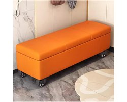 Opbergbank Ottomaans - Bedbank Poef - Ruimte Besparen - Met Wielen - 80 cm - Oranje