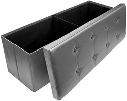 Opbergbank Ottomaans - Poef Kist - Woonkamer Organisatie - Inklapbaar Kunstleer - 109x38x38 cm - Grijs