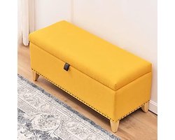 Opbergbank Rechthoekig - Gestoffeerde Kist - Ruimte Besparen - Massief Hout Frame - 100x40x45cm - Geel