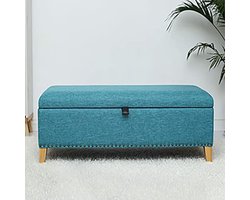 Opbergbank Rechthoekig - Gestoffeerde Kist - Ruimte Besparen - Massief Houten Frame - 60x40x45cm - Blauw