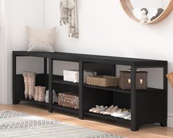 Opbergbank - Schoenenbank Entree - Entree Hal Woonkamer - Aanpasbaar L-Vorm Ontwerp - 145 cm Breed - Zwart