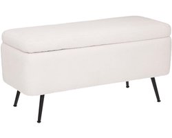 Opbergbank Teddy - Hocker Zitzak - Extra Zitplaats - Zachte Teddy Stof - 100x40x48 cm - Wit